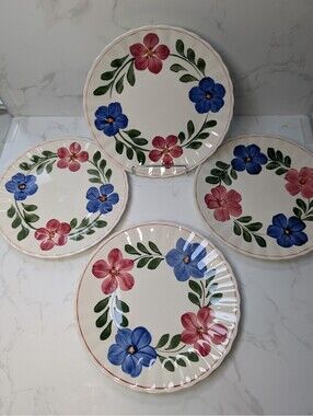 Blue Ridge Laurel Wreath Dinner Plates Set of 4 9.5" Hand Painted USA
